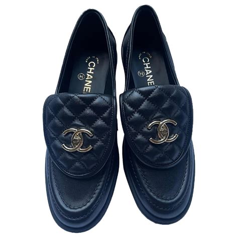 chanel black moccasins|Chanel moccasin loafers black.